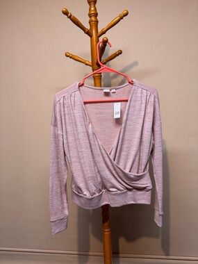 Women’s GAP Blush Pink Surplice Long Sleeve Faux Wrap Top New with Tags